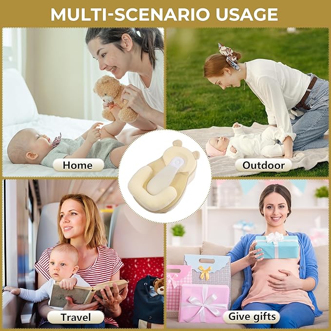 Baby Feeding Pillow, Anti Overflow Feeding Pillow for Reducing Spit-Up, Safety Nursing Pillow, Baby Lounger Reflux Wedge Breastfeeding, Removable top and Botto（Yellow）
