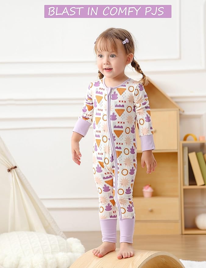 JunNeng Baby Girl Viscose from Bamboo Sleeper with Mitten Cuffs, 2 Way Zipper Romper, Sleep N' Play Pajamas 0-18 Months