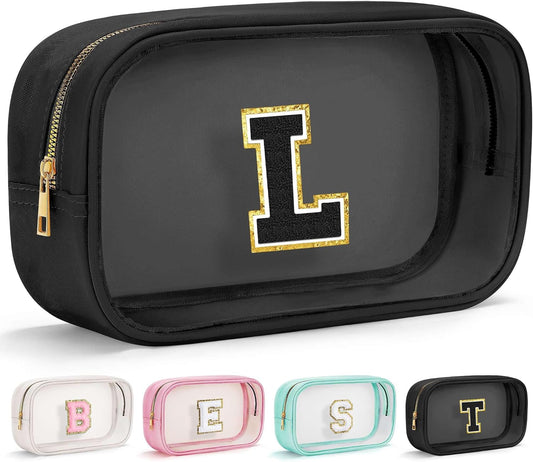 YOOLIFE Birthday Gifts for Girls Kids Makeup Bag Organizer Clear Toiletry Bags for Traveling Women Cosmetic Bags with Zipper Birthday Gifts for 3 4 5 6 7 8 9 10 11 12 13 Year Old Girls Black Initial L