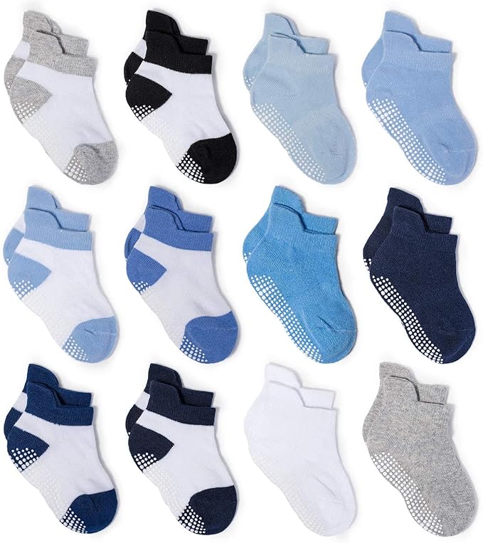 Zaples Baby Non Slip Grip Ankle Socks with Non Skid Soles for Infants Toddlers Kids Boys Girls