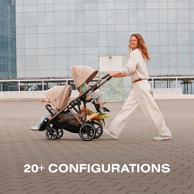 Cybex Gazelle S Stroller Modular Double for Infant and Toddler Includes Detachable Shopping Basket Over 20+ Configurations Folds Flat Easy Storage, Seashell Beige, 1.0 Count, 28.4 pounds