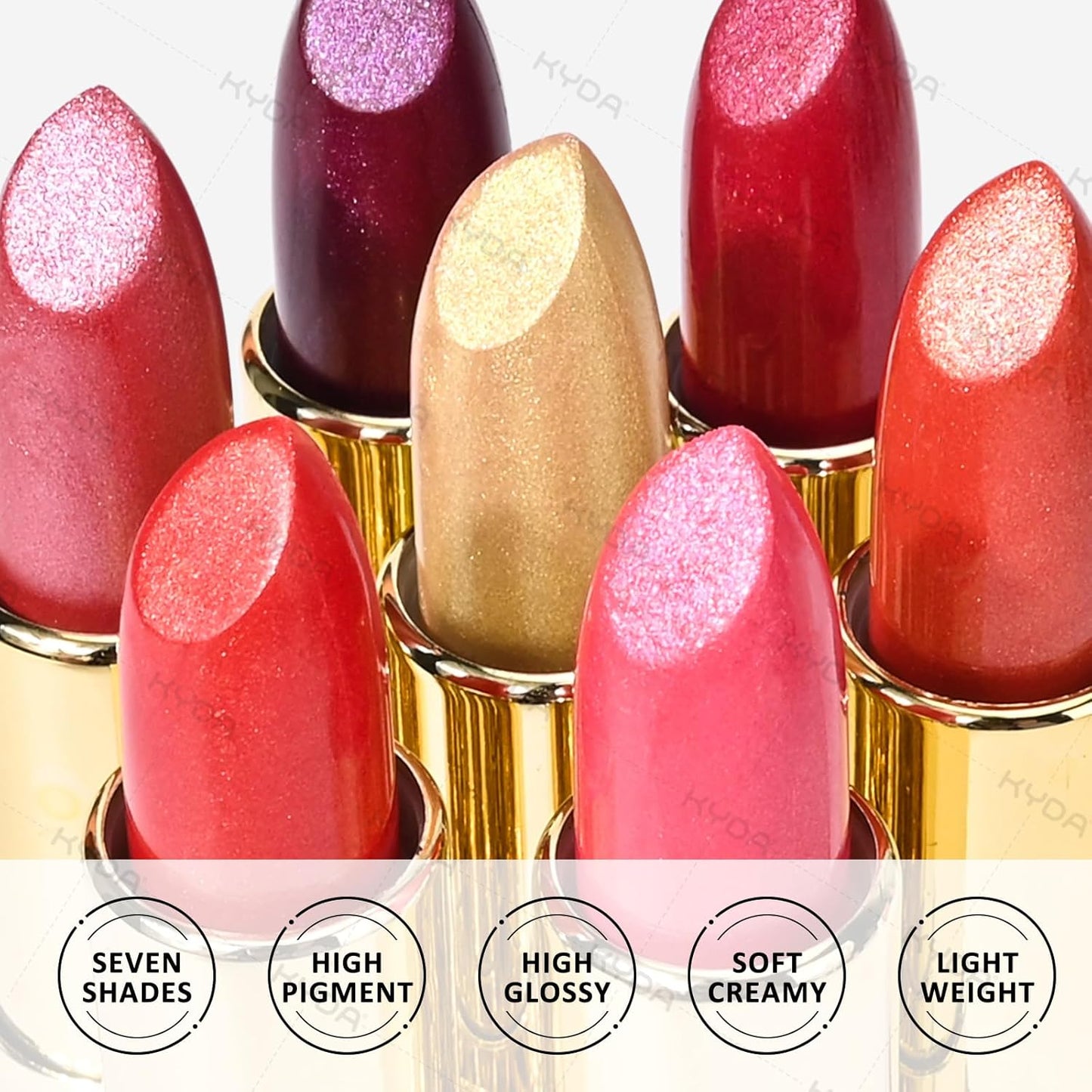 KYDA Red Shimmer Lipstick, Metallic Pearl Lipstick, Lasting Non-sticky Glitter Lips Color, High Glossy Lips Makeup for Women, Mocha Red