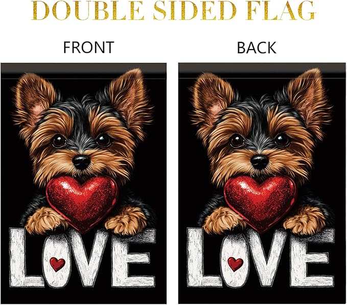 Cute Kasha Dog Garden Flag Holding Red Heart Love Sign Double Sided Yard Banner - Image 7