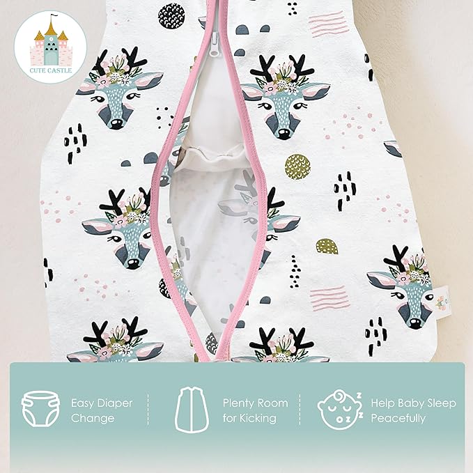 Cute Castle Baby Sleep Sack 6-12 Months - Lightweight 100% Cotton 2-Way Zipper TOG 0.5 Infant Wearable Blanket, Newborn Essentials Toddler Sleep Clothes (3 Pack Pink)