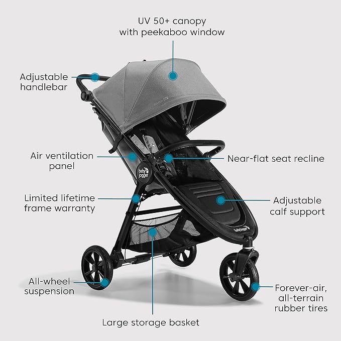 Baby Jogger City Mini GT2 All-Terrain Lightweight Stroller with Forever Air Tires One-Hand Fold and All-Wheel Suspension Pike Exclusive Includes Belly Bar Leatherette Handlebar & Premium Fabric