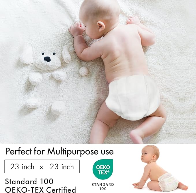 RUVANTI Unisex Birdseye Flat-Fold Cloth Diapers for Babies 3 Pack, 100% Cotton Reusable Diaper Inserts 23x23 Inches, White