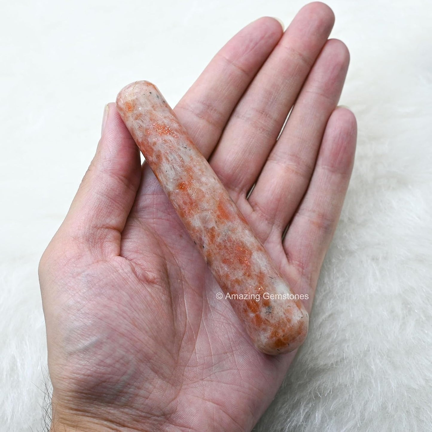Amazing Gemstone Sunstone Crystal Wand Massage Stick - Pelvic Wand Gua Sha for Adults - Crystals and Healing Stones Massage Wands for Adults Gifts (Smooth)