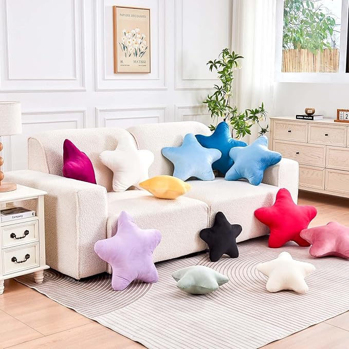 Lavender Star Throw Pillow, Cute Star Pillow Room Decor, Soft 19.6" Star Shaped Decorative Throw Pillow for Bedroom, Star Plush Floor Cushions Pillows