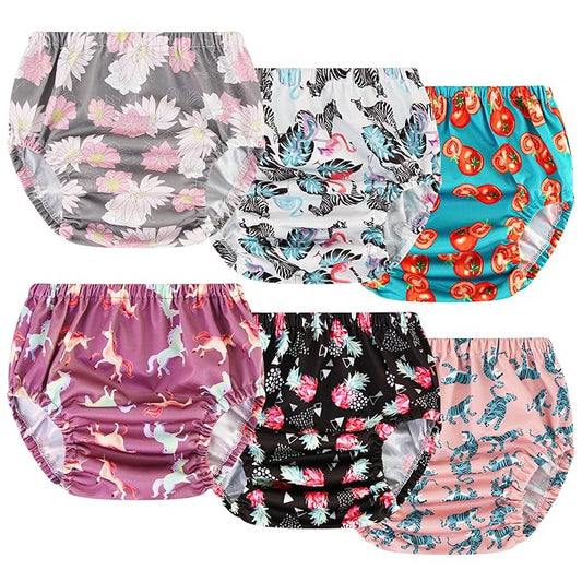Joyo roy 6Pcs Waterproof Cloth Diaper Cover Reusable Plastic Training Pants for Toddlers Diaper Covers for Baby Girls Leak Proof Rubber Underwear for Potty Training Plastic Underwear for Toddlers 1T
