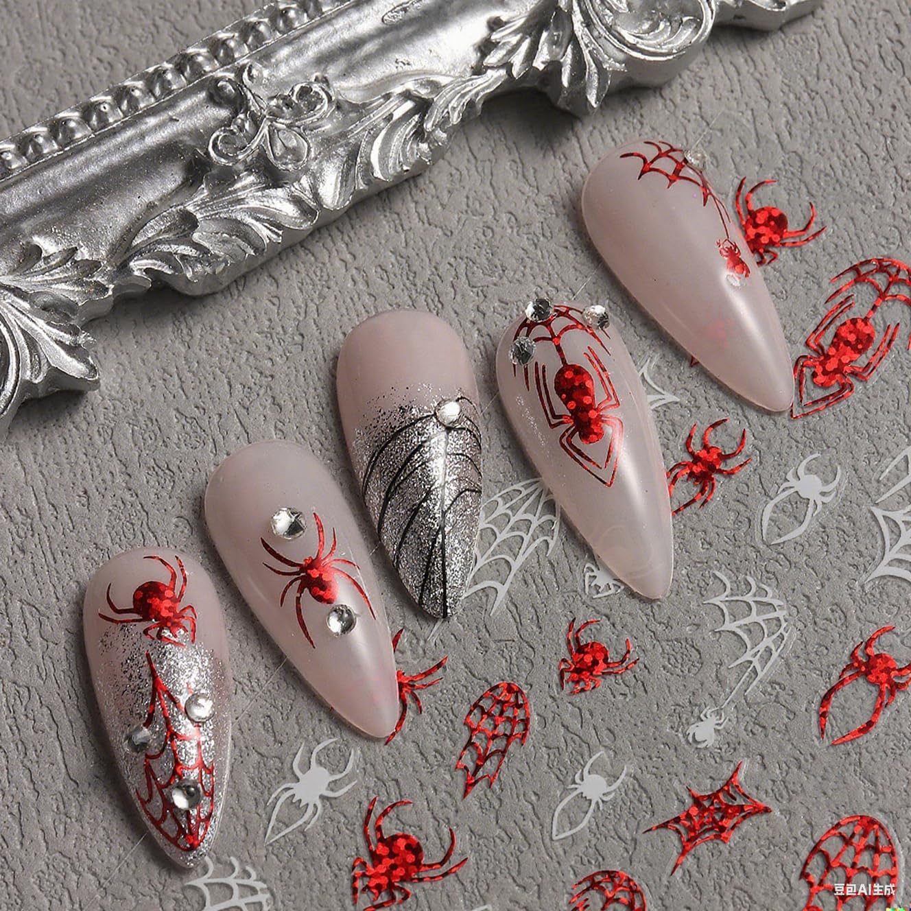6Pcs Halloween Nail Stickers Spider Web Nail Decals DIY Self Adhesive Cobweb Nail Design Halloween Nail Decoration Supplies Holiday Manicure Accessories for Women Girls Supplies
