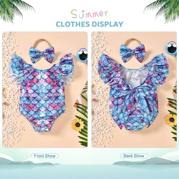 Toddler Girl Baby Ruffles Mermaid Fish Scale Swimsuit One Piece Swimwear Bathing Sunsuit