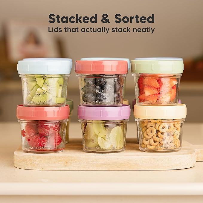 KeaBabies 6pk 4oz Glass Baby Food Containers with Lids - Leak-Proof, Microwavable Small Glass Jars, Baby Purees & Toddler Snack Storage Containers, BPA-Free, Dishwasher & Freezer Safe (Nord)