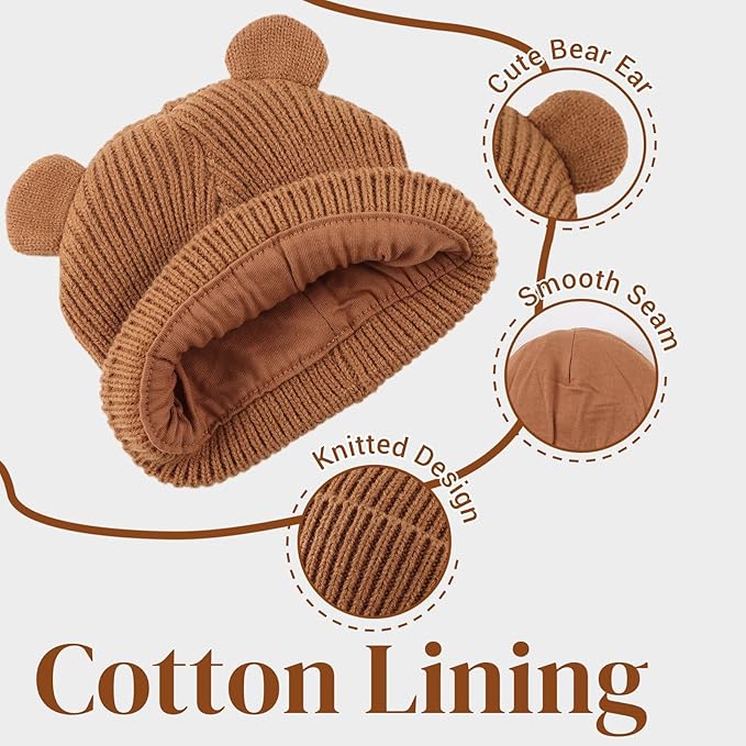 Bear Baby Beanie Knitted Baby Winter Hat Infant Toddler Boys Girls Beanie with Cotton Lining