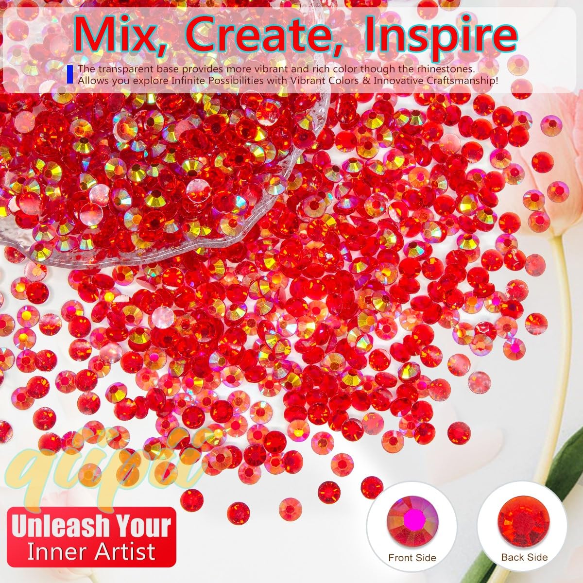 Transparent Clear Red AB Resin Rhinestones for Crafting 3mm 4mm 5mm Flatback Jelly Stones Gems Diamonds Crystals Charms for Nails Face Eyes Makeup Tumblers Bottles Mugs DIY Crafts Clothes Shoes