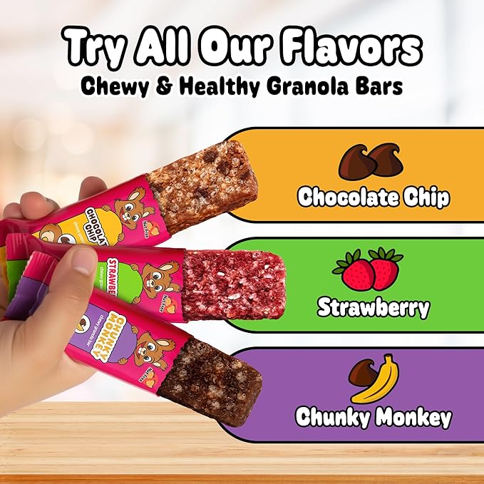Snakkidz Organic Chewy Granola Bar, Allergen Free, Made with Avocado Oil, Low Sugar (15 Bars, Strawberry)