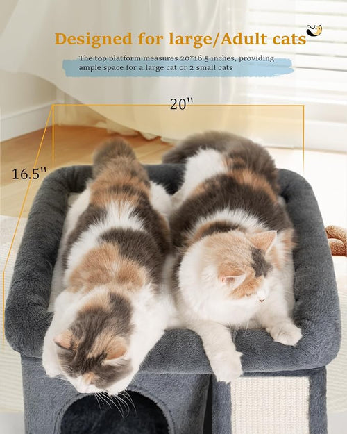14'' Cat Tree Tower for Indoor Large Adult Cats, 20x16.5'' Big Perch Bed - Image 2