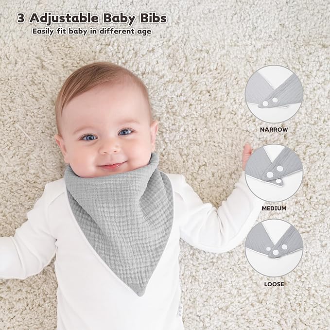 Susurration Muslin Baby Bibs 10Pack Baby Bandana Drool Bibs Soft Adjustable Newborn Bibs for Unisex Baby Girls & Boys (Bluegreen)