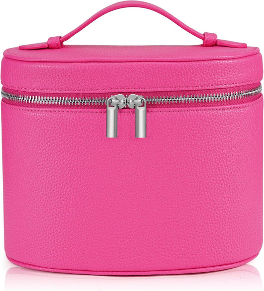 Makeup Bag Vanity Case Cosmetic Bag with Removable Divider Travel Toiletry Bag for Women Portable Make up Box Organizer, Rose