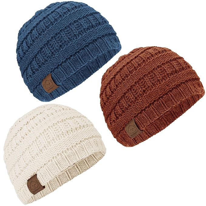 3-Pack Baby Beanies for Boys, Girls - Stretchy Knit Baby Hats, Cute Newborn & Toddler Winter Hat, Soft & Warm Infant Beanie 6-36 Months (Gust, M)