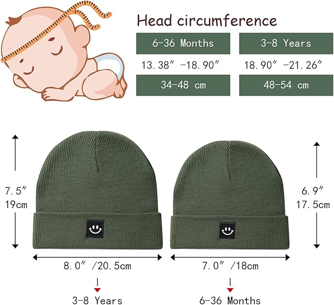 Baby Beanie Knit Ski Hat with Cute Face for Girls Boys 0-7 Years