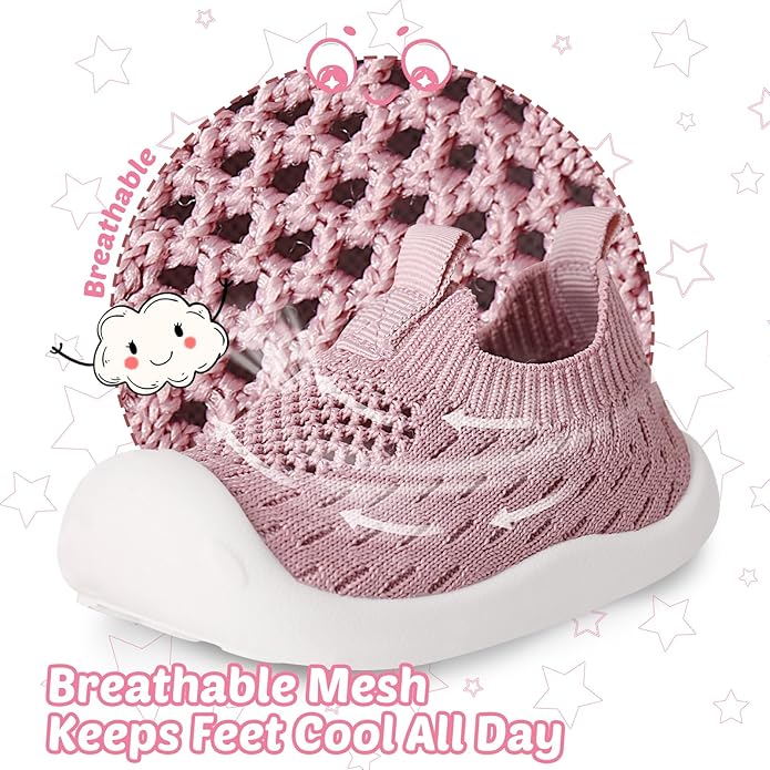 Baby Walking Shoes Toddler Girl Boy Soft Sole Breathable Cotton Canvas Shoes Infant Lightweight Non-Slip Safer Slip-on First Walkers Shoes Casual Tennis Wide Sneakers Rubber Soles Running Outdoor