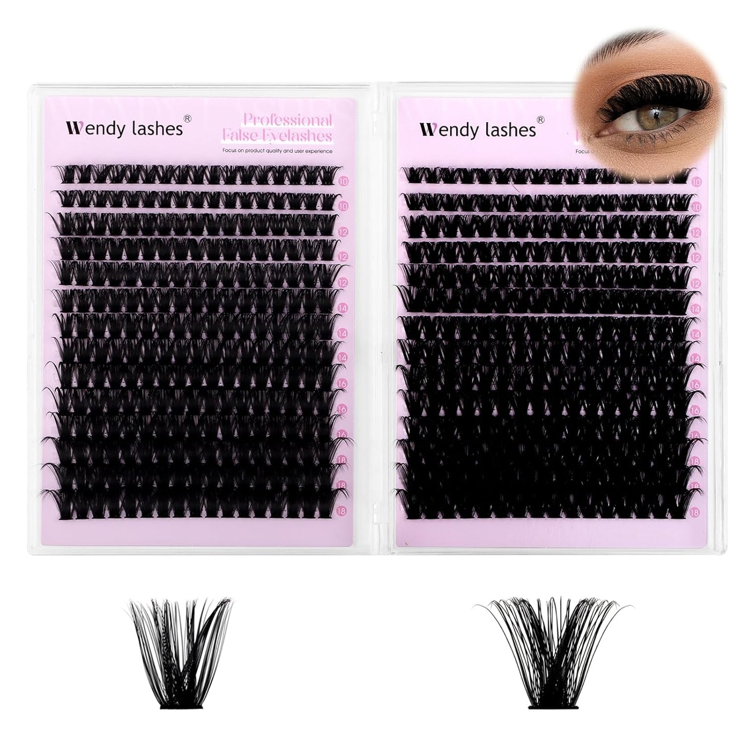 WENDY DIY D Curl Lash Clusters Book 468 Pcs Natural Look Individual Cluster Lashes Book Wispy-lashes Soft,80D+100D,28,10-18 mixed