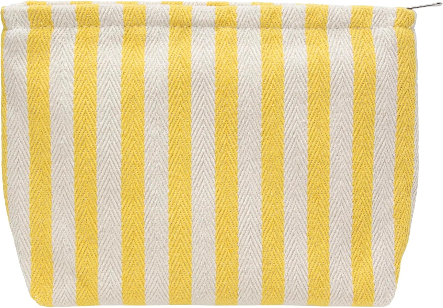 PAZIMIIK Makeup Bag Large Cotton Zipper Pouch for Purse Travel Canvas Make Up Organizer for Women Cosmetic,Stripe Yellow