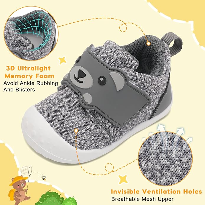 FEETCITY Baby Walking Shoes Wide Baby Shoes Boys Girls Infant Sneakers Crib Shoes Breathable Toddler Barefoot Shoes Slip On Shoes