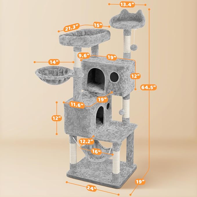 Yaheetech 64.5in Extra Large Multi-Level Cat Tree Kittens Play House Condo - Image 3