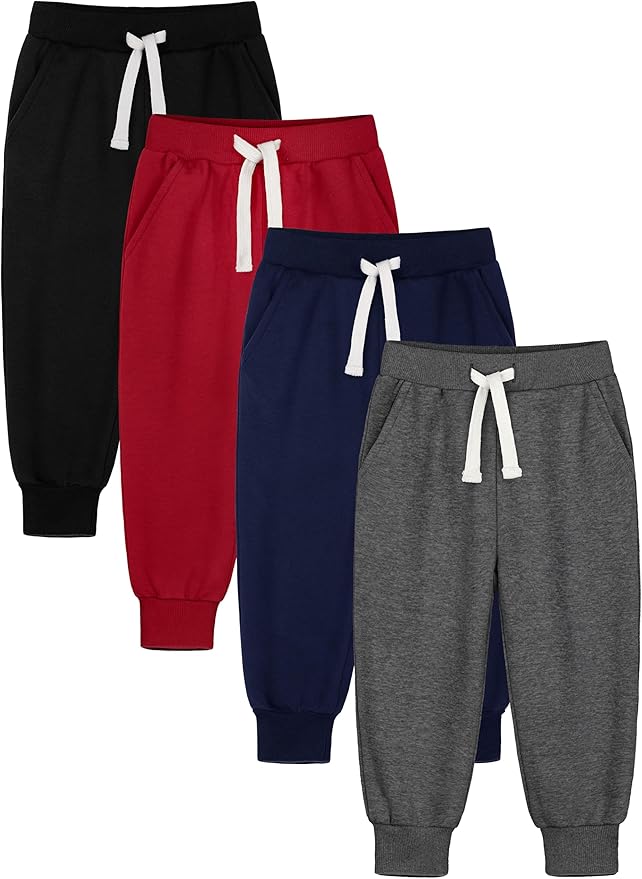 HXP 4 Pack Toddler Boys Sweatpants Pure Cotton Toddler Sweatpants Boys Kids Joggers Pants with Pocket Drawstring