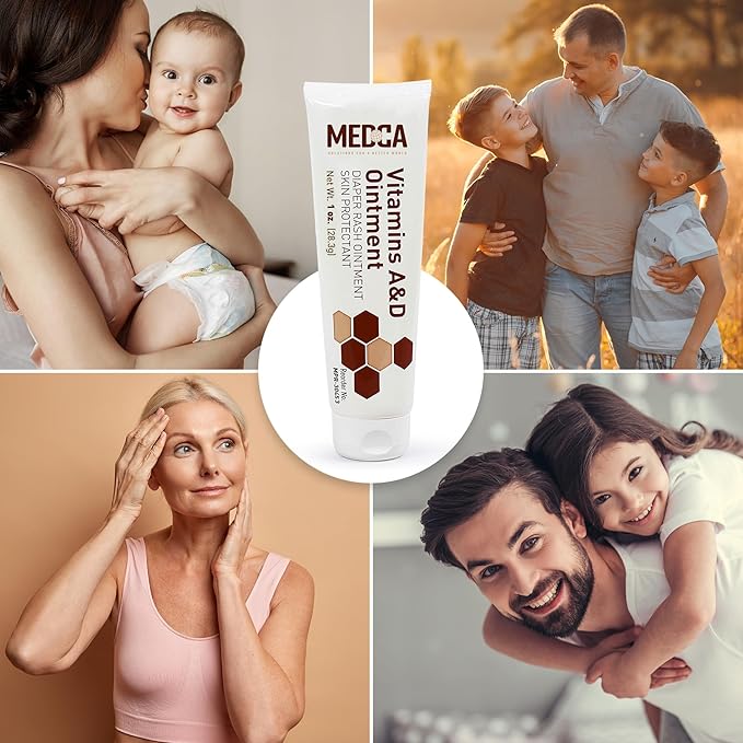 MEDca Vitamin A & D Diaper Rash Ointment- Protectant Cream for Sensitive Baby Skin - Lanolin & Petrolatum Formula, Dry-Cracked Hands/Feet/Face Skin, 1oz Tube, Pack of 4