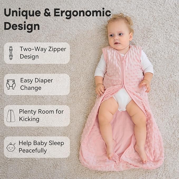 Fleece Baby Sleep Sack 18-24 Months with Plush Dots 1.5 Tog Baby Wearable Blanket with 2-Way Zipper Warm Sleeping Sack for Toddler Infant - XLarge, Pink