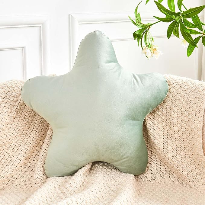Sage Green Star Throw Pillow, Cute Star Pillow Room Decor, Soft 19.6" Star Shaped Decorative Throw Pillow for Bedroom, Star Plush Floor Cushions Pillows