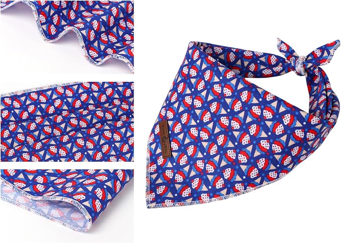 Lionet Paws Cotton Dog Bandanas, Comfortable Blue Red Sundae Dog Bandana Scarf - Image 3