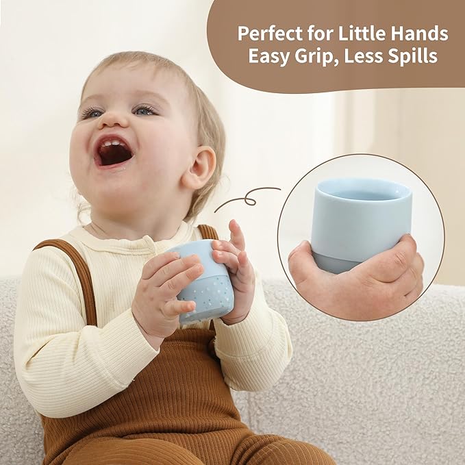 Moonkie Silicone Baby Cup 4 Months+ | Tiny Open Training Cup for Infants with Confetti Sprinkles | Baby-Led Weaning Essential | 2 oz (Ivory, 1 Pack)