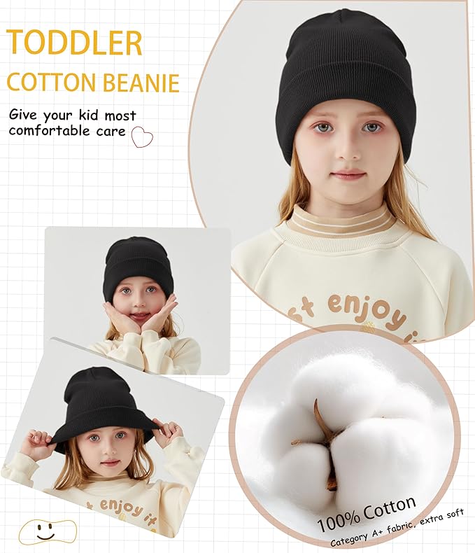 ROYBENS 100% Cotton Baby Beanie Cute Toddler Winter Hat Boys Girls Kids Soft Warm Knit Cuffed Caps Beanies for 0-8 Years