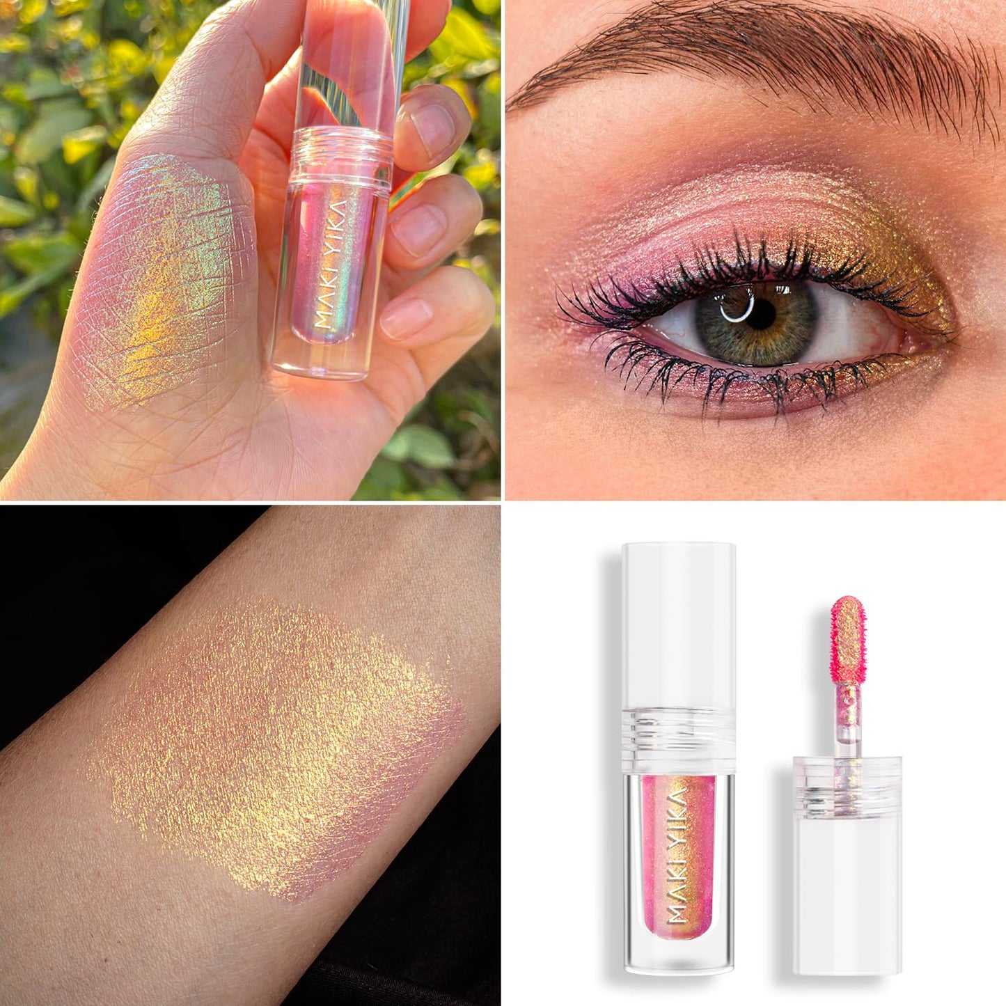 MAKI YIKA Glitter Eyeshadow Gold Liquid Multichrome Eyeshadows Long Lasting, Metallic Chameleon Eye Shadow Smudgeproof Holographic Eye Topper Glitters (#9 Ember)