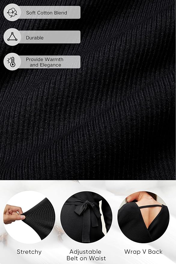 OUGES Womens Soft Cotton Blend Maternity Sweater Wrap V Neck Long Sleeve V Back Fall Shirts Pregnancy Outfits with Belt
