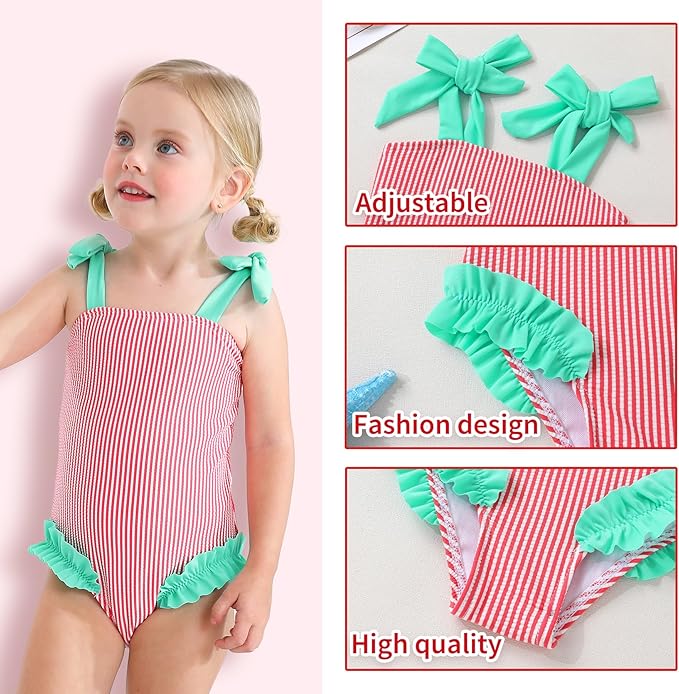 Happy Town Toddler Swimsuit Girl Solid Color Stripe One-Piece Baby Bathing Suits