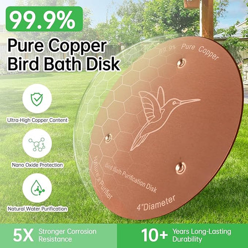 2 Pack Bird Bath Copper Discs, 99.9% Pure Copper Cleaner - Image 2