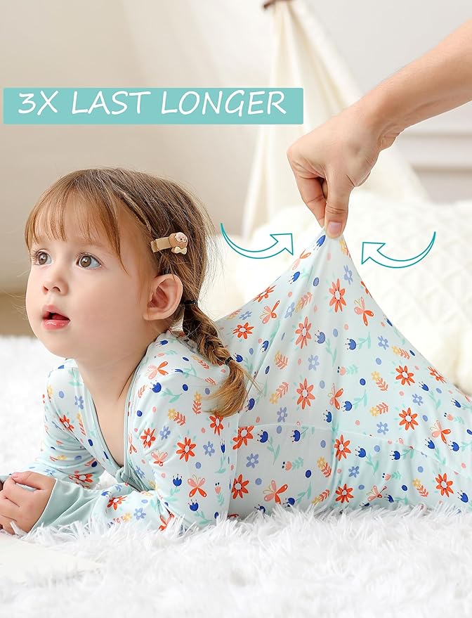 JunNeng Baby Girl Viscose from Bamboo Sleeper with Mitten Cuffs, 2 Way Zipper Romper, Sleep N' Play Pajamas 0-18 Months