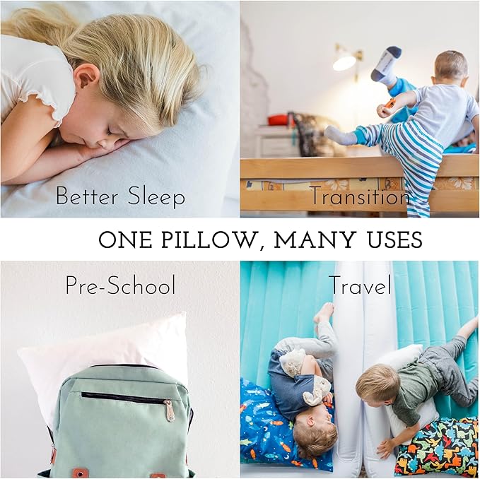 Little Sleepy Head Toddler Pillow with Pillowcase 13x18 - Kids Pillow for Sleeping - Better Neck Support Ergonomic Pillow and Toddler Pillowcase - Best Pillows for Kids (Chevron Gray)