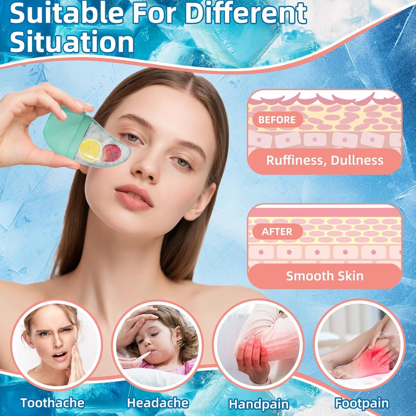 Silicone Facial Ice Cube Roller Massager, Facial Beauty Care Tool, Reusable Face Ice Mold - Brighten Skin, Reduce Puffiness for Face & Eyes (Brown)