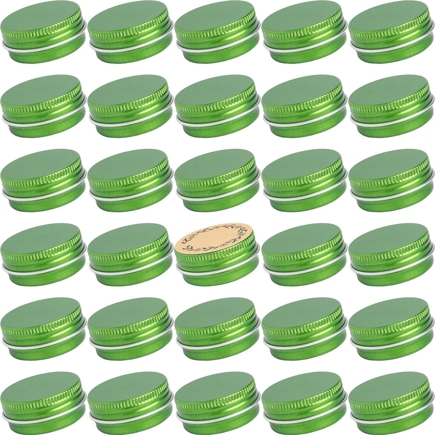 0.5 oz Screw Top Aluminum Tin Jar with Screw Lid and Blank Labels (Green - Pack of 32)
