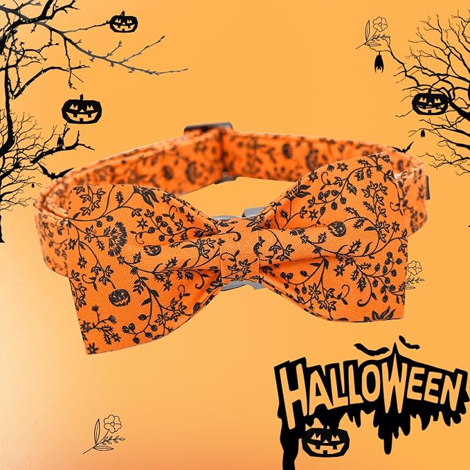 Halloween Dog Collar, Pet Collars Dog Bow Pumpkin Cute Cotton Dogs Collar Girl - Image 5
