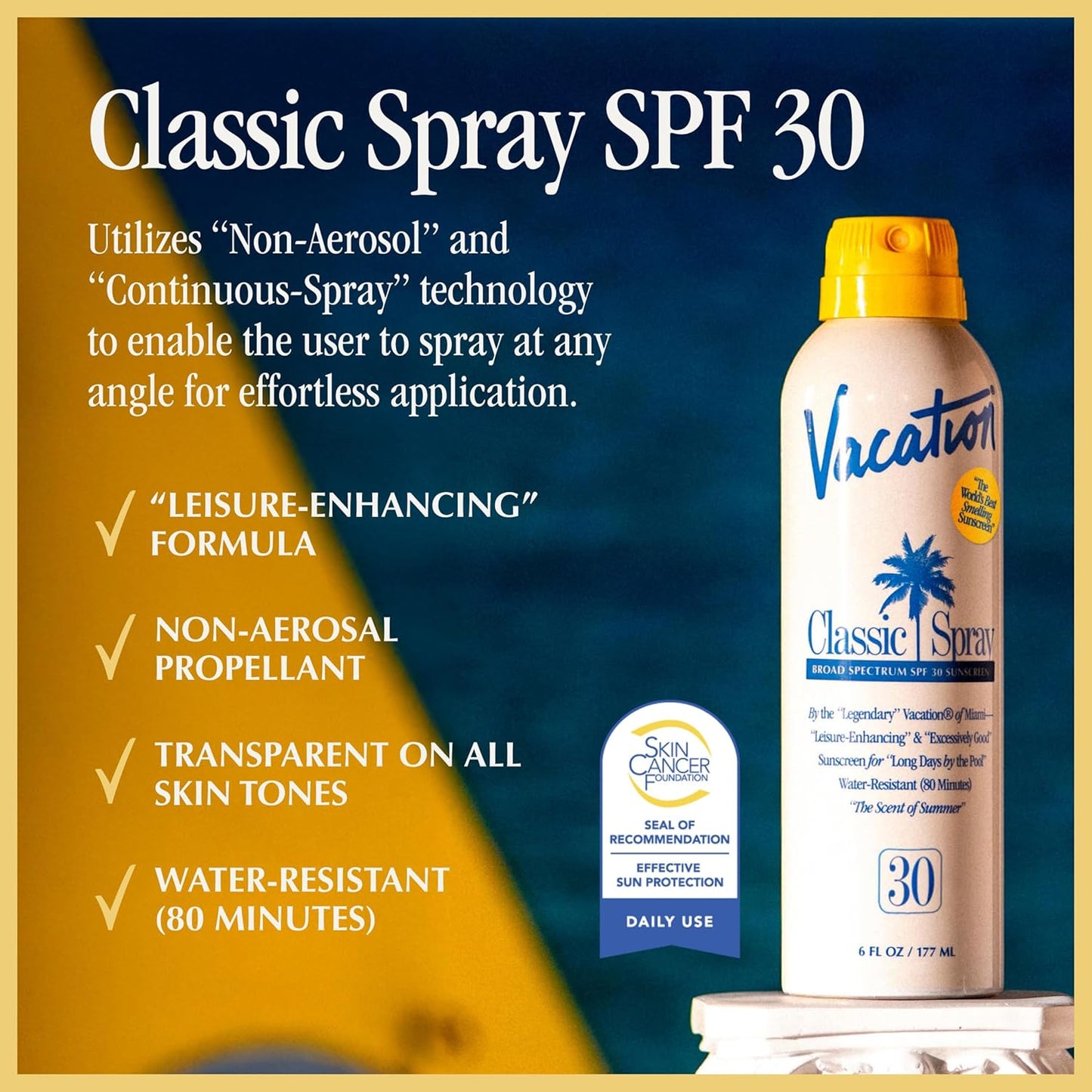 Vacation Classic Sunscreen Spray SPF 30, Water-Resistant, Lightweight, Transparent on All Skin Tones, Dermatologist-Tested, Vegan, 6 Fl. Oz. (Value Pack of 3)