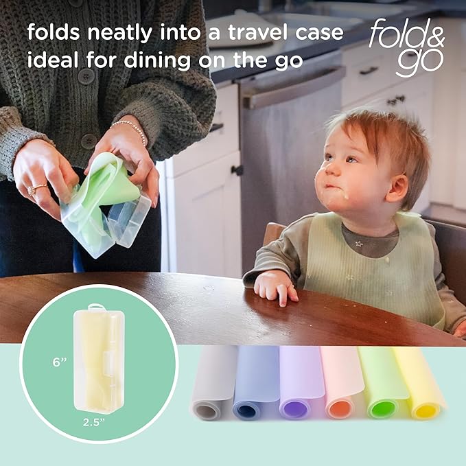 Olababy Fold N Go Silicone Placemat w Travel Case | Dishwasher Safe, BPA Free, Non-Slip, Waterproof | Mini Dining Mat for Infants, Babies, Toddlers and Kids (2, Kiwi/Blueberry)