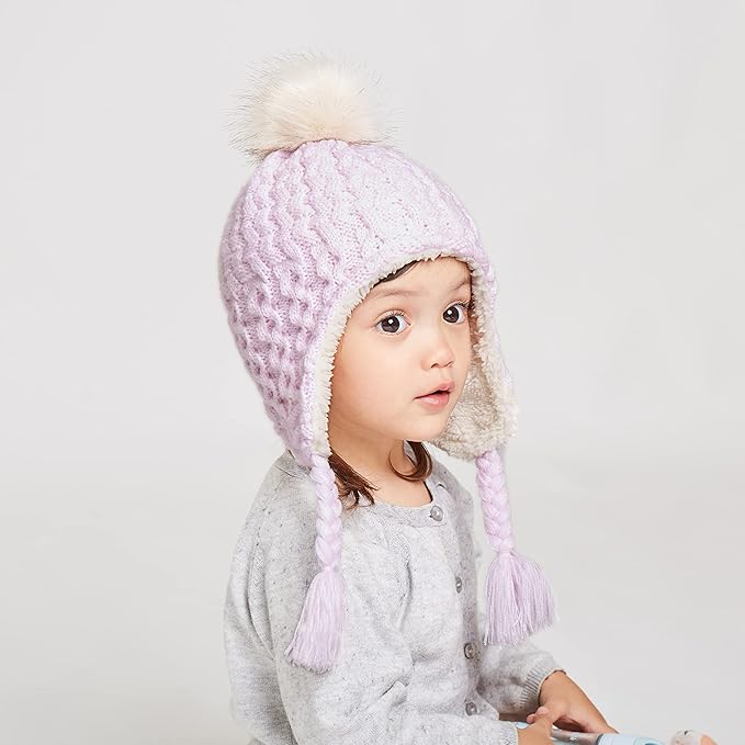 LANGZHEN Toddler Kids Infant Winter Hat,Earflap Knit Warm Cap Fleece Lined Beanie for Baby Boys Girls