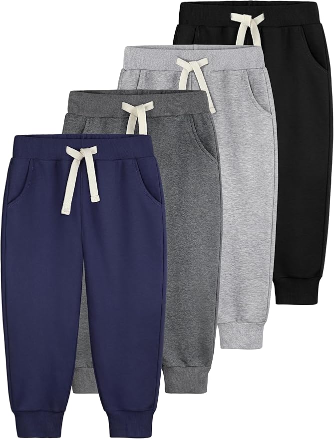 4 Pack Toddler Boys Sweatpants Cotton Baby Kids Joggers Toddler Boys Girls Sweatpants with Pocket Drawstring