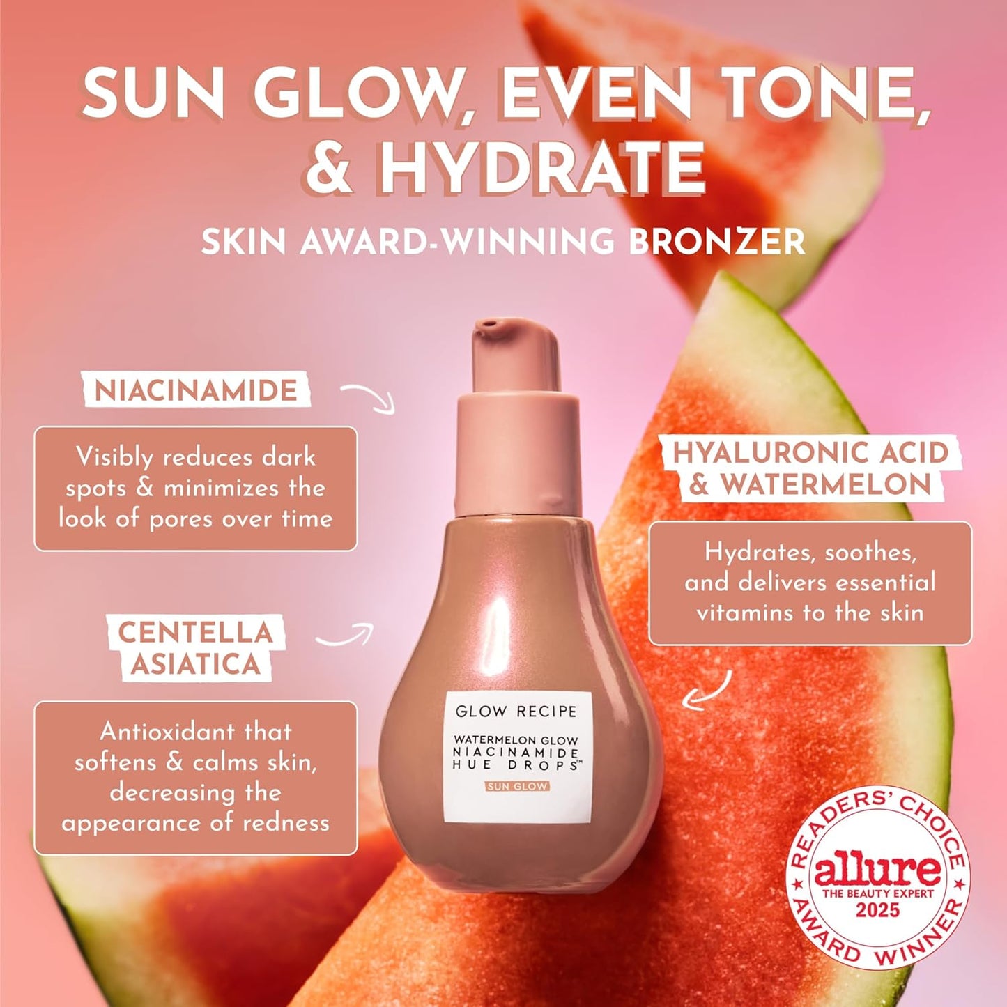 Glow Recipe Hue Drops Tinted Face Serum - Bronzing Drops to Brighten & Hydrate - Skincare Makeup Primer & Liquid Highlighter to Blur Pores for a Radiant, Even Skin Tone - Sunglow (40ml)